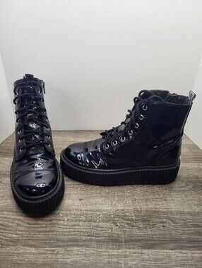 Tuk Black Vegan Prism Multi-lace Casbah Creeper Boot US Women's Size 8